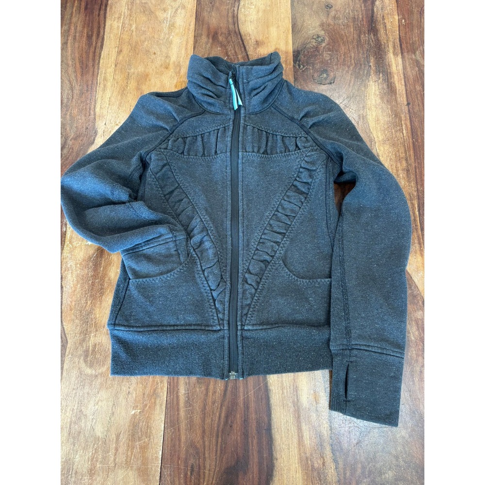 Lululemon IVIVVA full zip hoodie girls 10 Gray sparkly heather ruffle thumbholes